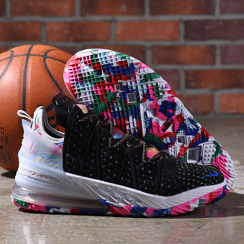 2020 Nike LeBron James 18 Black White Rainbow Basketball Shoes - Click Image to Close